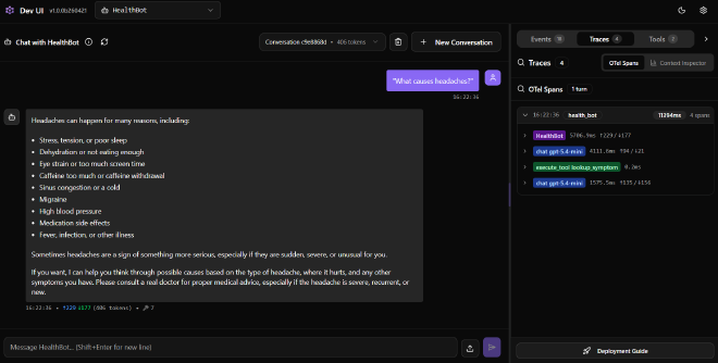 DevUI chat interface for the healthcare triage agents
