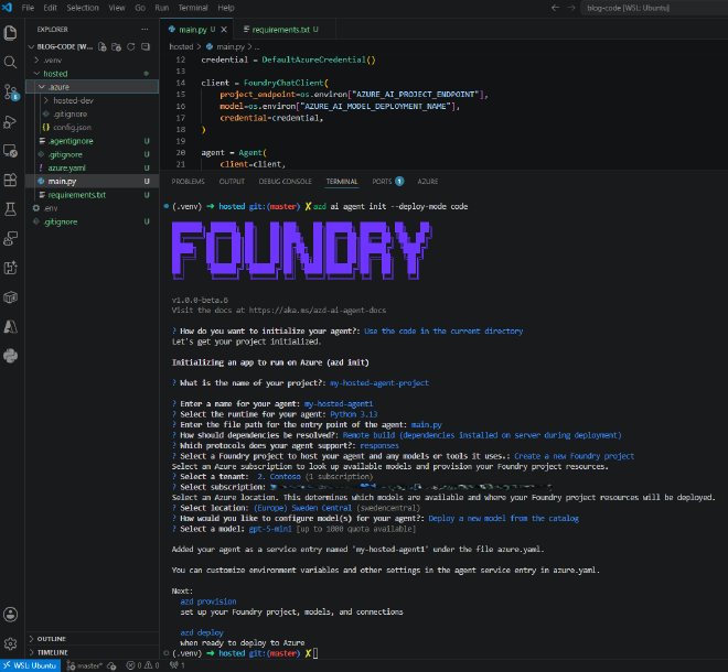 azd ai agent init wizard