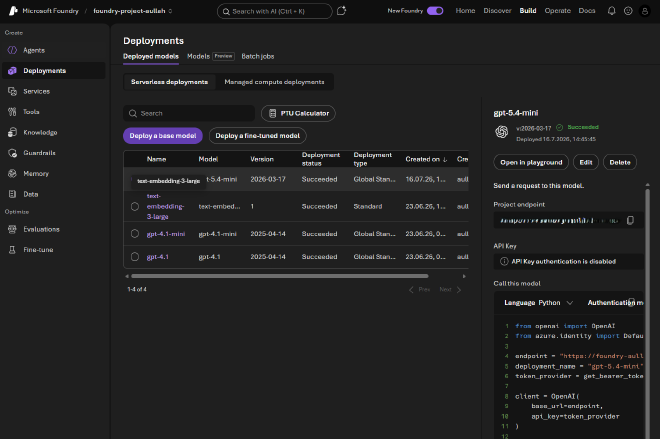 The deployments view listing your deployed models